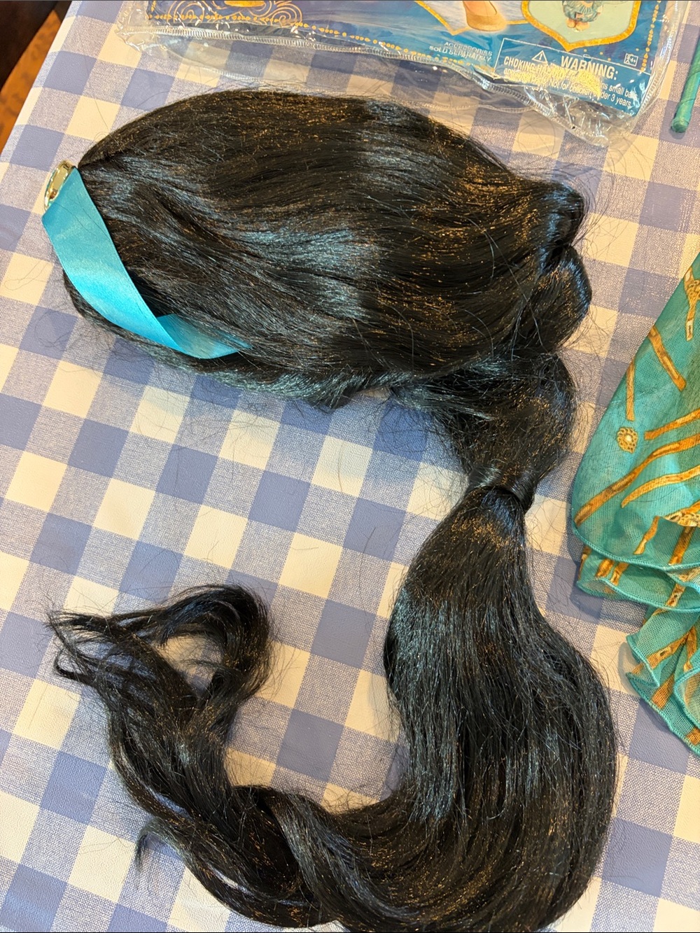 Disney Aladdin Jasmine princess costume small size 4-6 wig wand and jumpsuit - Picture 6 of 8